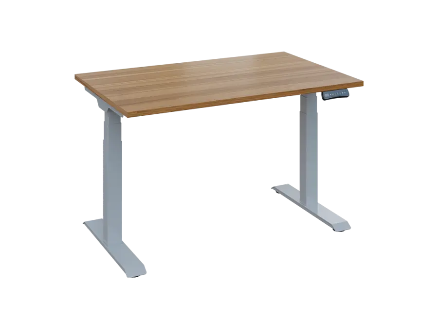 Fleximax 28-12 výškově nastavitelný stůl, kovová podnož stříbrná, deska 25 mm, široký 1200 mm, ořech světlý